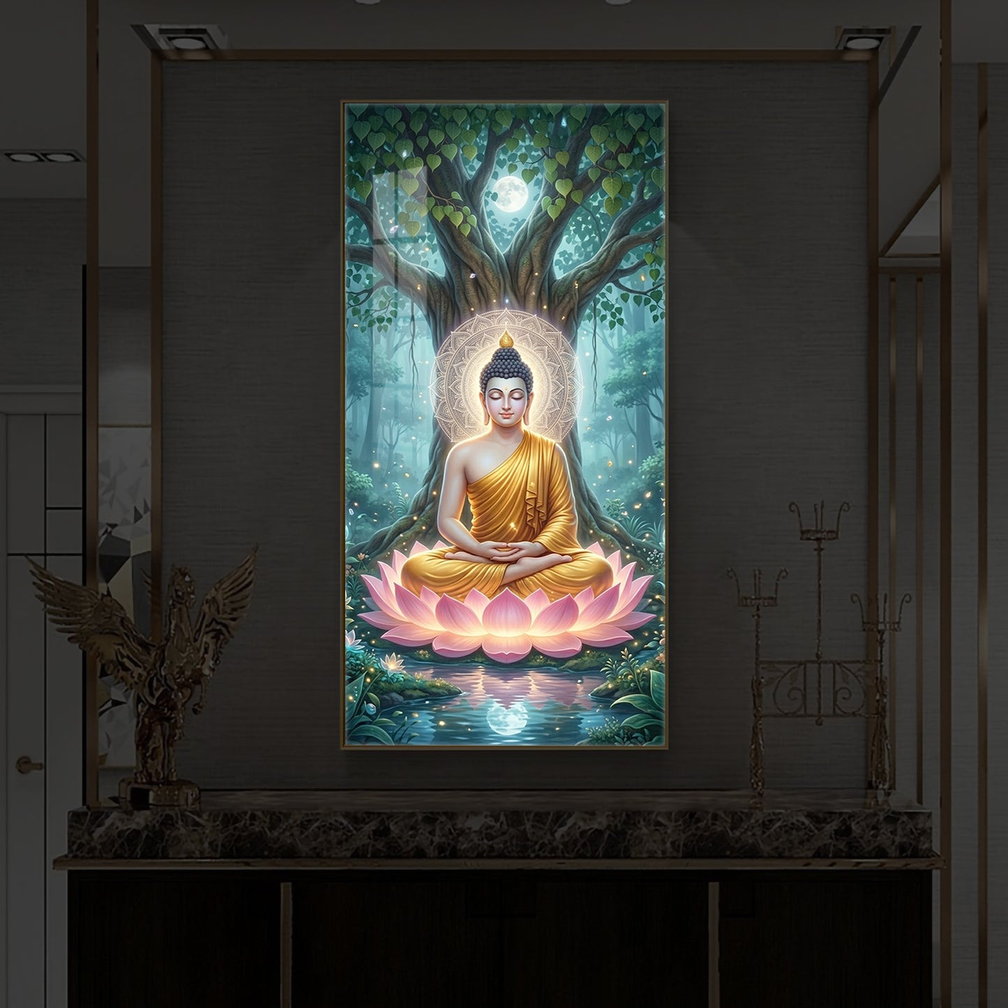 Gautam Buddha Modern Luxury Backlight Vertical Wall Art