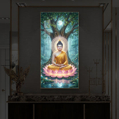 Gautam Buddha Modern Luxury Backlight Vertical Wall Art