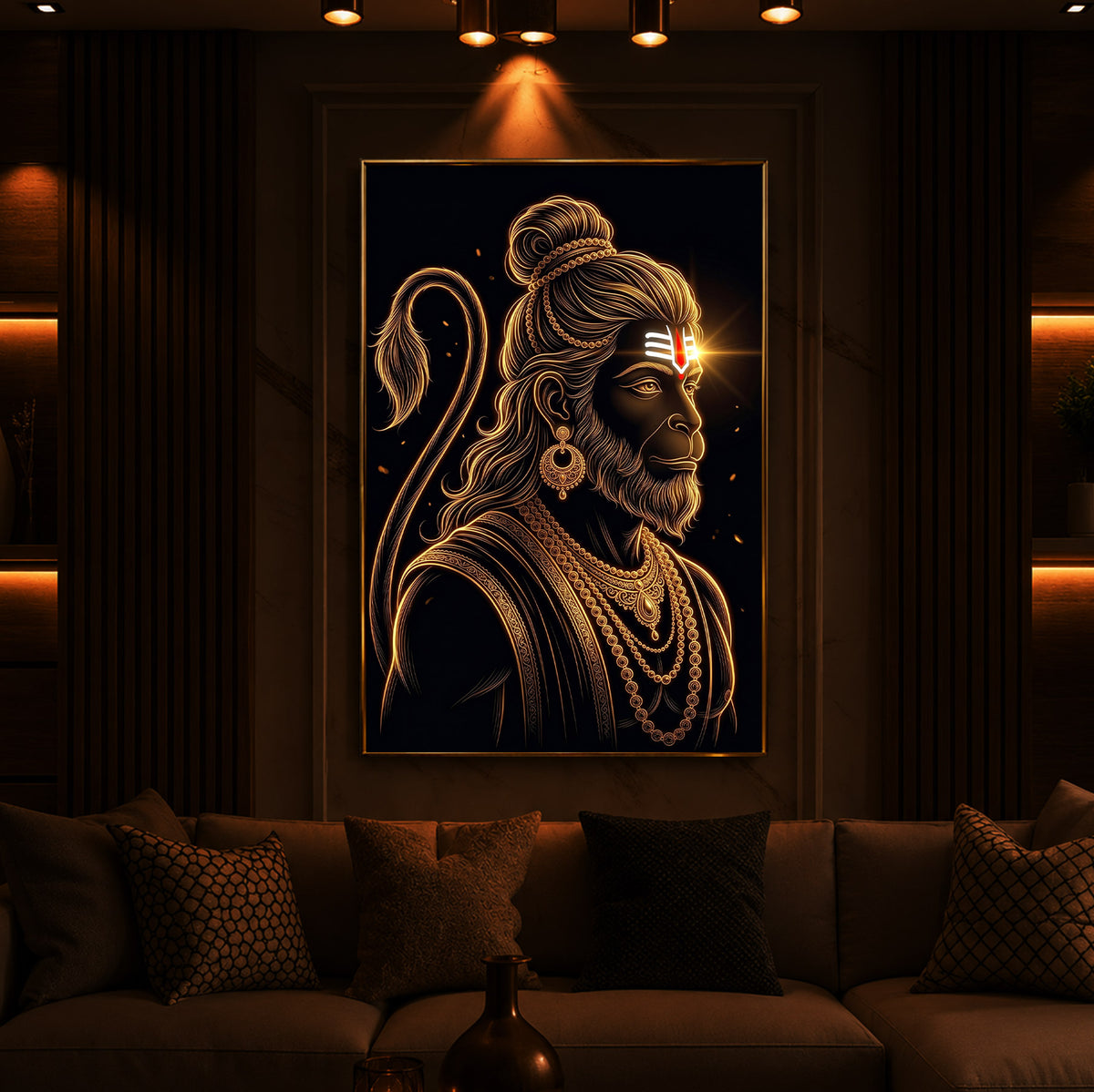Hanuman With Tilak Modern Luxury Backlight Vertical Wall Art