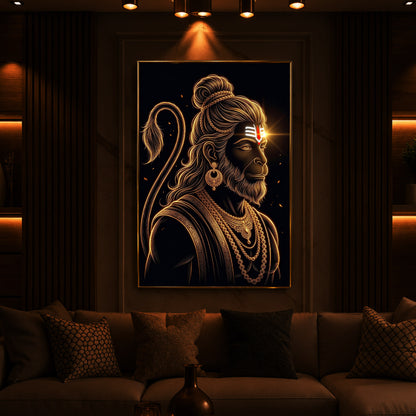 Hanuman With Tilak Modern Luxury Backlight Vertical Wall Art