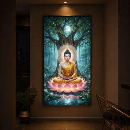 Gautam Buddha Modern Luxury Backlight Vertical Wall Art