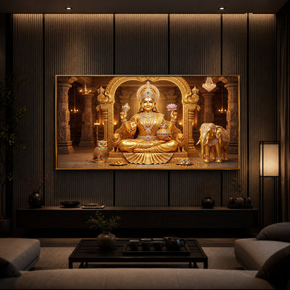Golden Lakshmi Modern Luxury Backlight Horizontal Wall Art