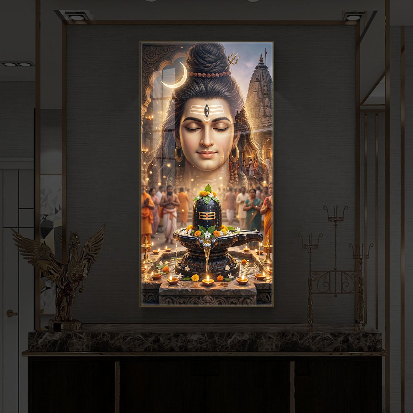 Lord Shiva Modern Luxury Backlight Vertical Wall Art