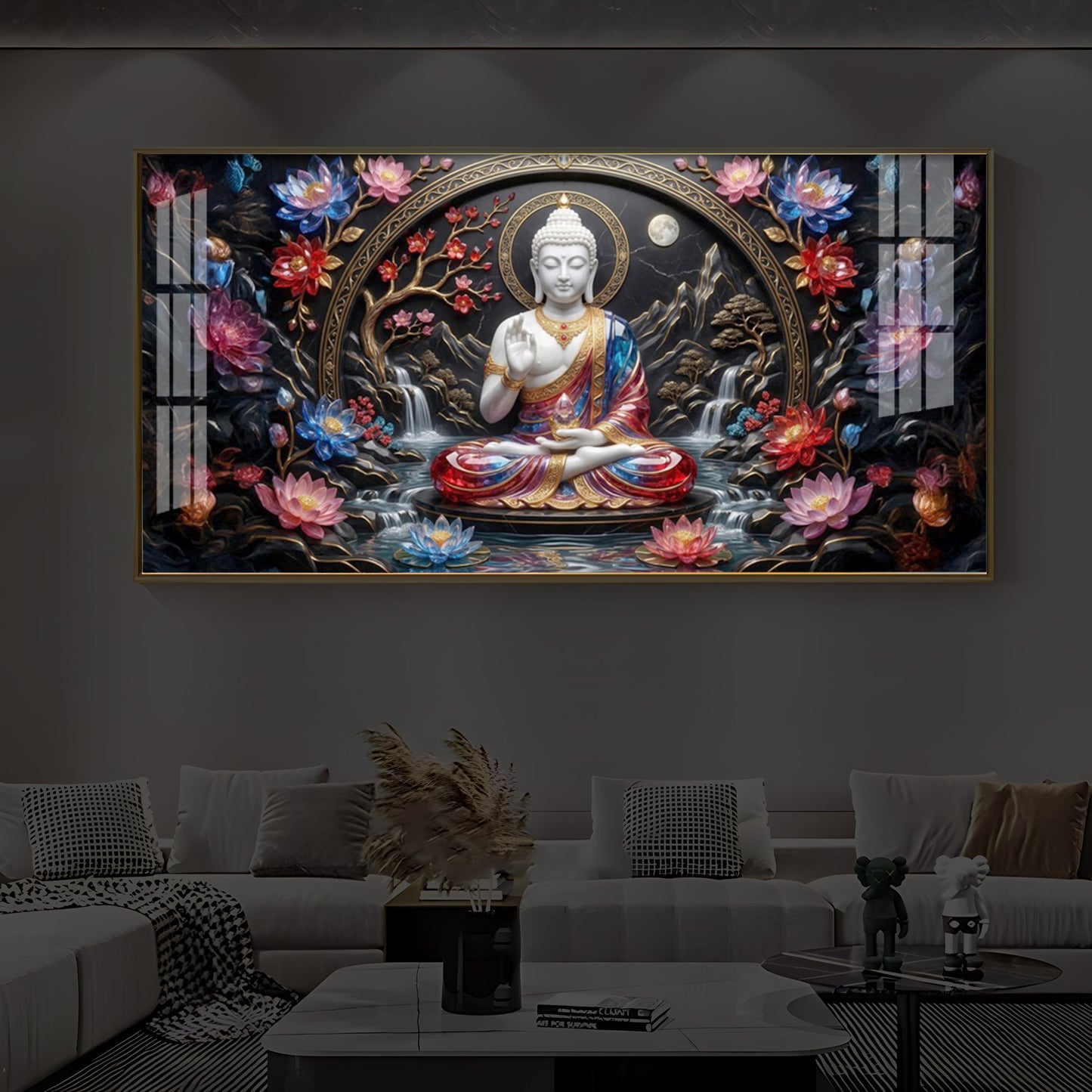 Colorful Buddha Modern Luxury Backlight Horizontal Wall Art