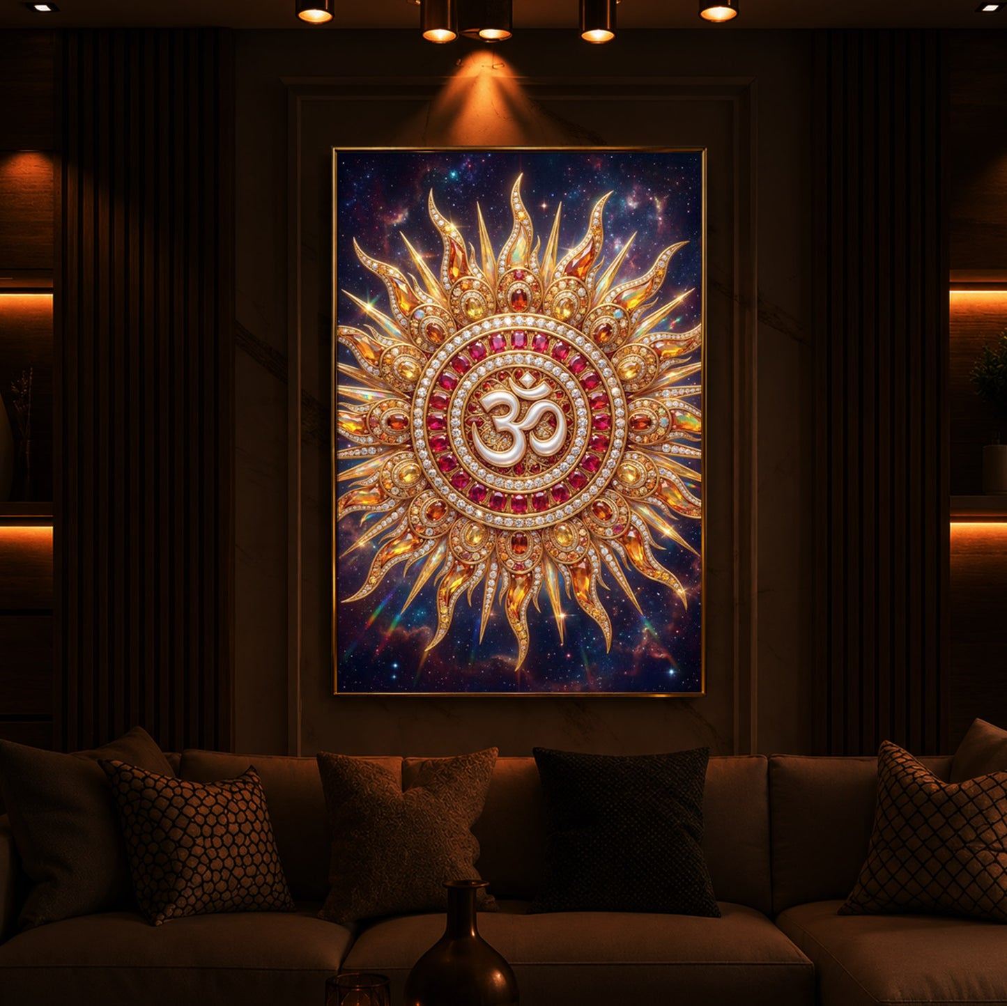 Spiritual White Om Modern Luxury Backlight Vertical Wall Art