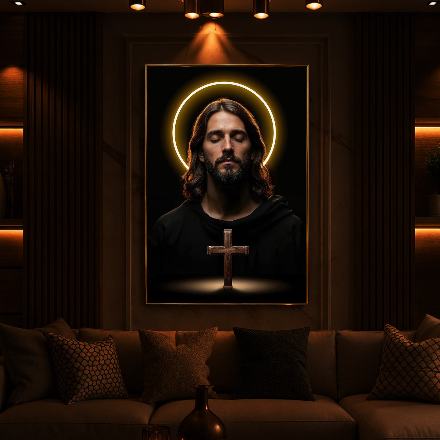 God Jesus Modern Luxury Backlight Vertical Wall Art