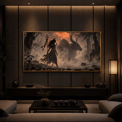 Shiva & Nandi In Forest Modern Luxury Backlight Horizontal Wall Art