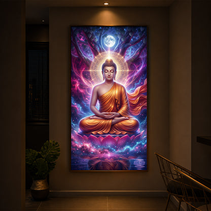 Lord Buddha Modern Luxury Backlight Vertical Wall Art