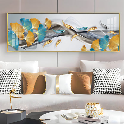 Blue & Golden Leaf Premium Acrylic Horizontal Wall Art