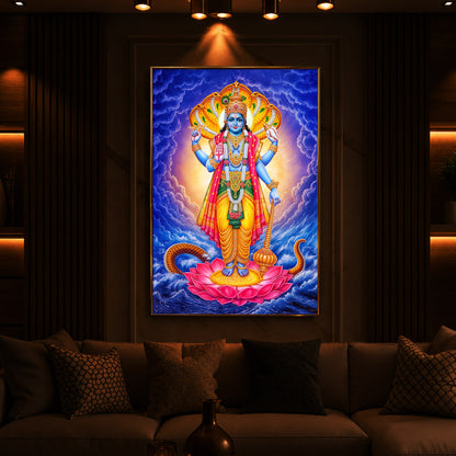 Sri Maha Vishnu Modern Luxury Backlight Vertical Wall Art