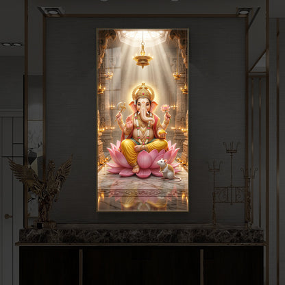 Lord Ganesh Ji On Lotus Modern Luxury Backlight Vertical Wall Art