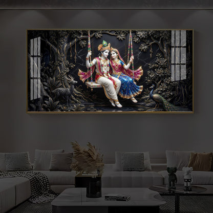 Radha Krishna Swing Modern Luxury Backlight Horizontal Wall Art