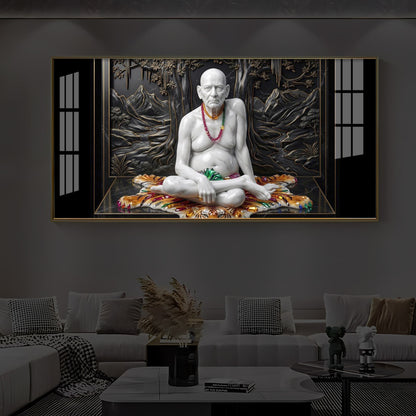 White Marble Swami Samarth Modern Luxury Backlight Horizontal Wall Art