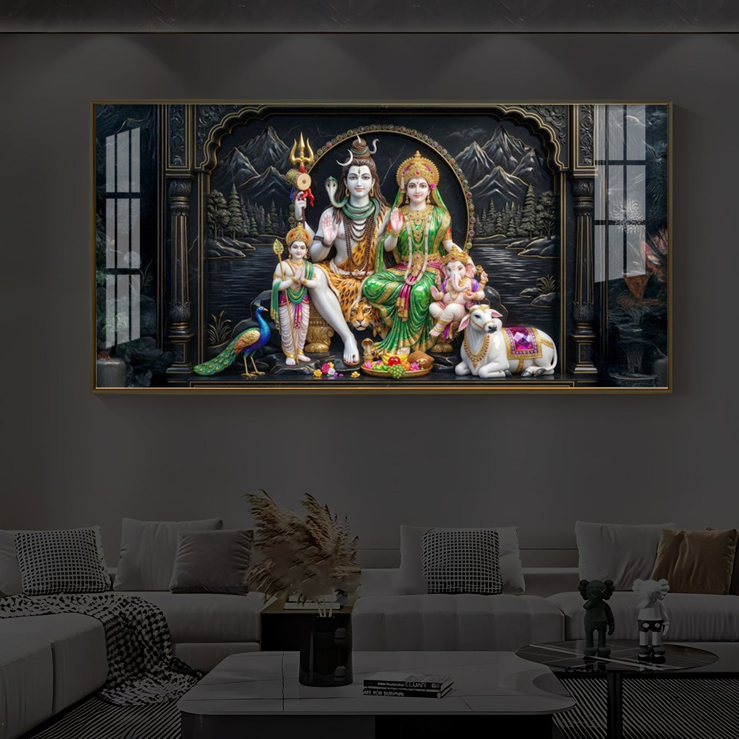 Lord Shiva With Family Modern Luxury Backlight Horizontal Wall Art