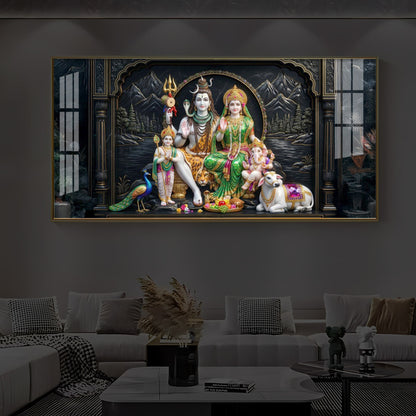 Lord Shiva With Family Modern Luxury Backlight Horizontal Wall Art
