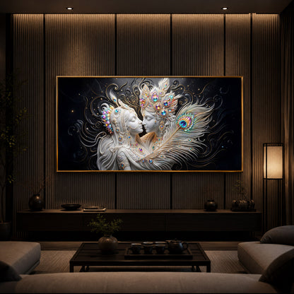Depicts Radha Krishna Modern Luxury Backlight Horizontal Wall Art
