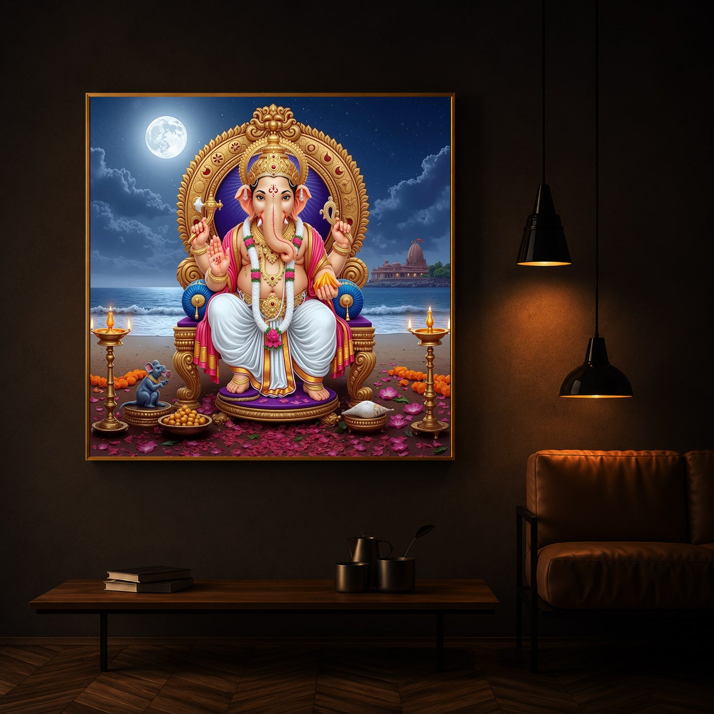 Shree Ganesh Ji Modern Luxury Backlight Square Wall Art