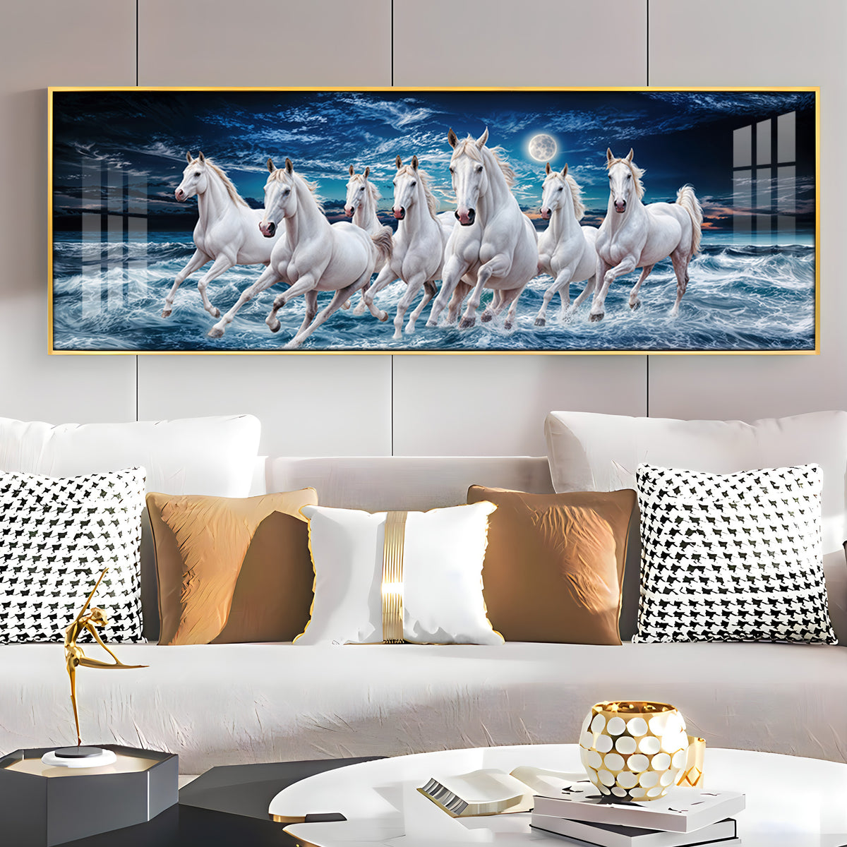 High-Quality Vastu Seven Running Horse Premium Acrylic Horizontal Wall Art