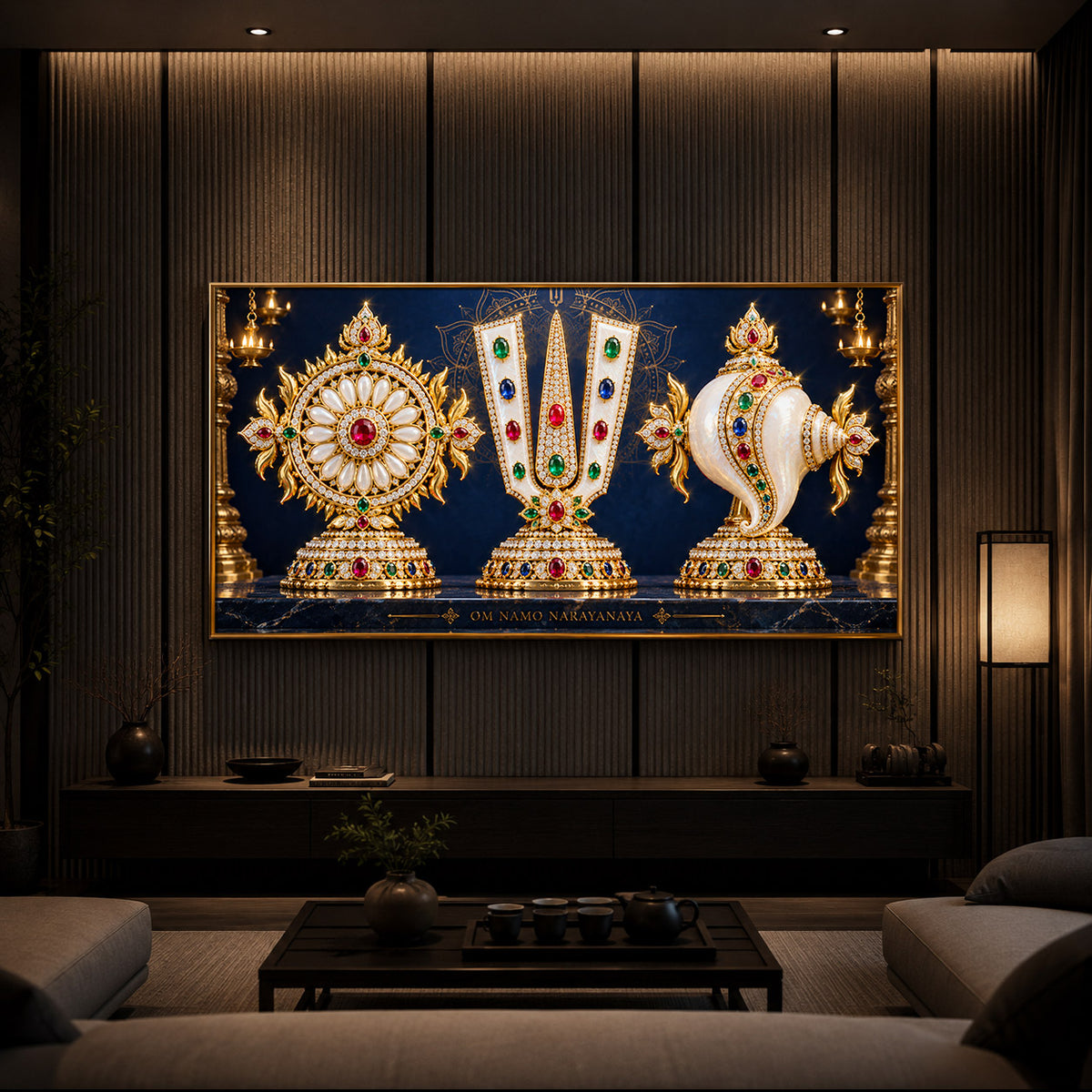 Divine Balaji Symbols Modern Luxury Backlight Horizontal Wall Art