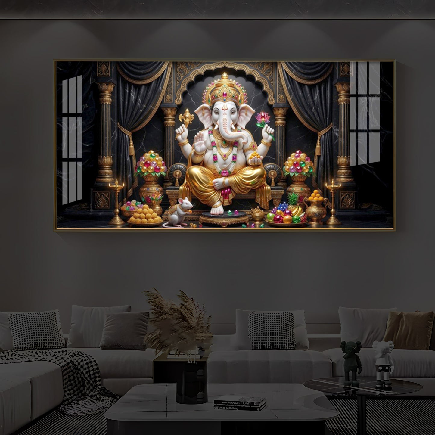 Hindu Deity Lord Ganesha Modern Luxury Backlight Horizontal Wall Art