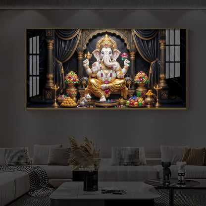 Hindu Deity Lord Ganesha Modern Luxury Backlight Horizontal Wall Art