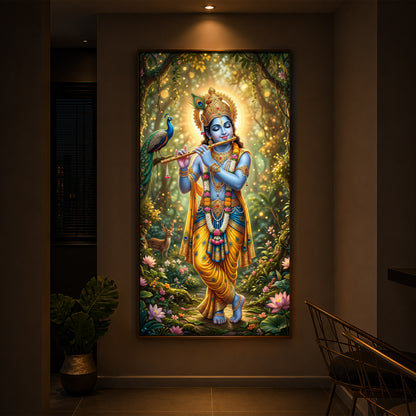 Loving Krishna Modern Luxury Backlight Vertical Wall Art