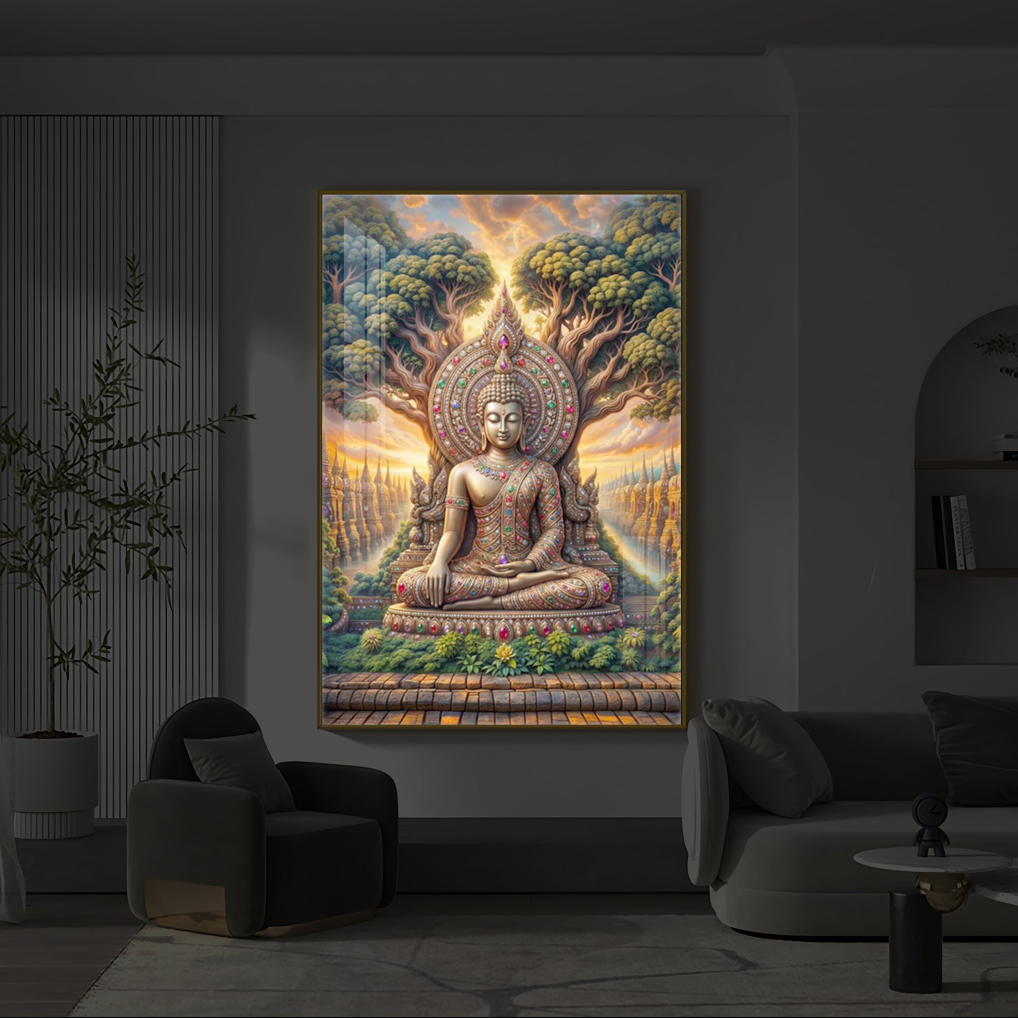 Elevation Buddha Modern Luxury Backlight Vertical Wall Art