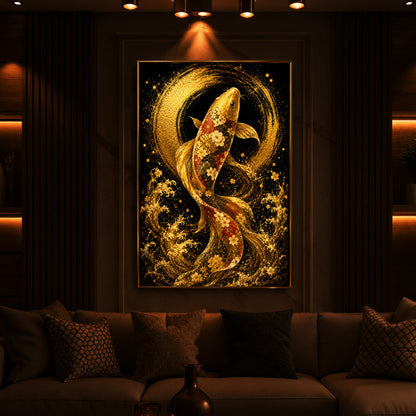 Golden Koi Fish Modern Luxury Backlight Vertical Wall Art