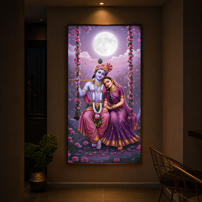 Loving Radha Krishna Modern Luxury Backlight Vertical Wall Art
