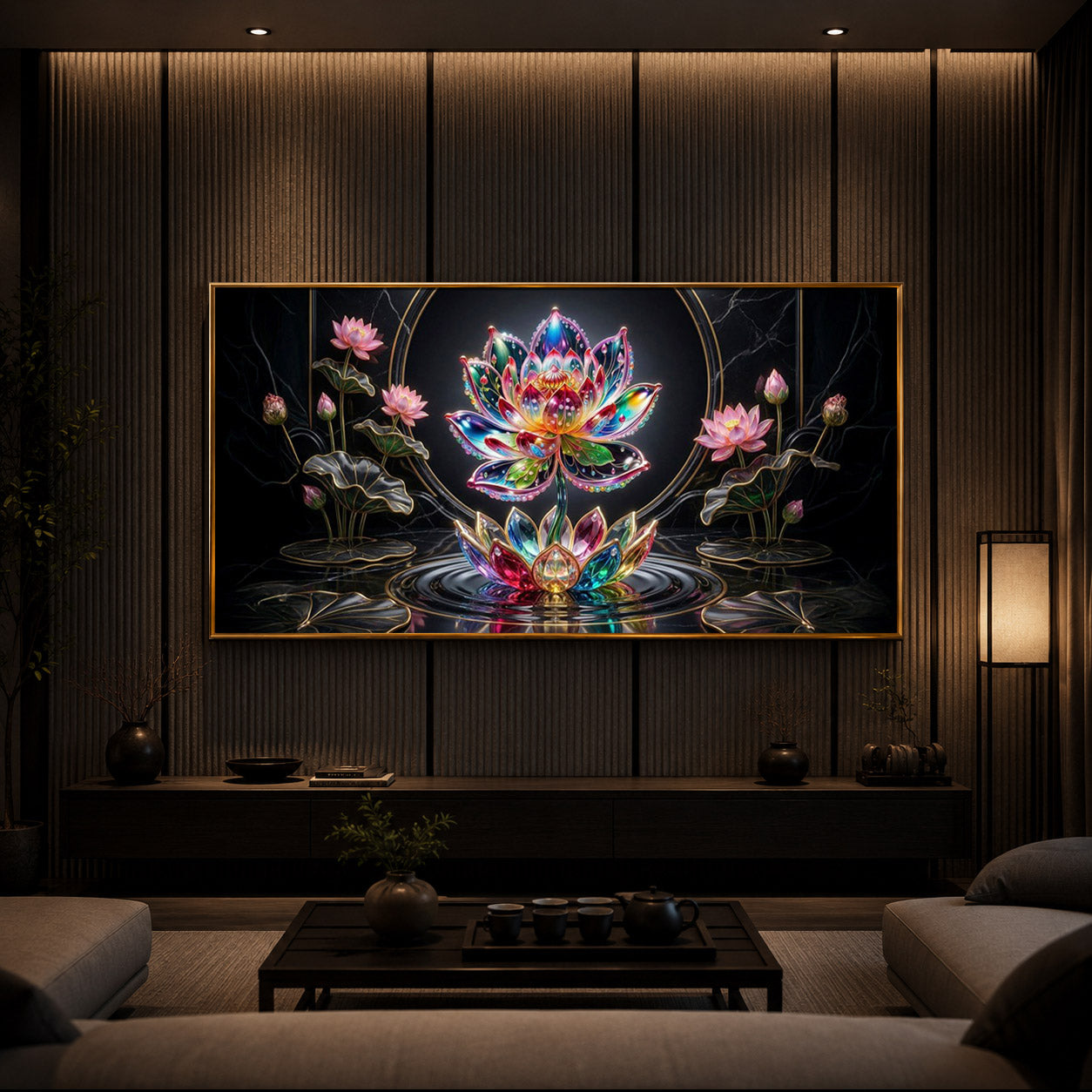Colorful Lotus Flower Modern Luxury Backlight Horizontal Wall Art