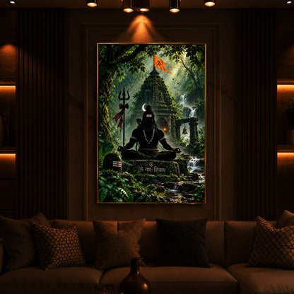 Lord Shiva Meditating In Forest Modern Luxury Backlight Vertical Wall Art