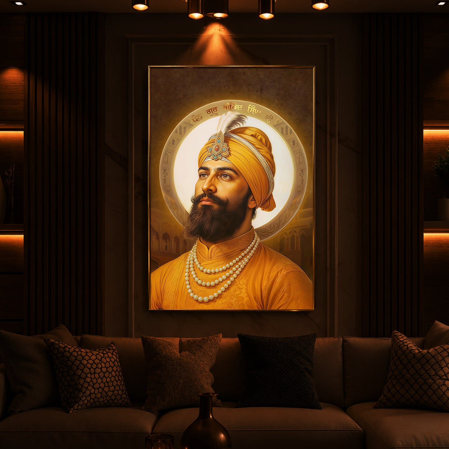 Guru Govind Singh Ji Modern Luxury Backlight Vertical Wall Art