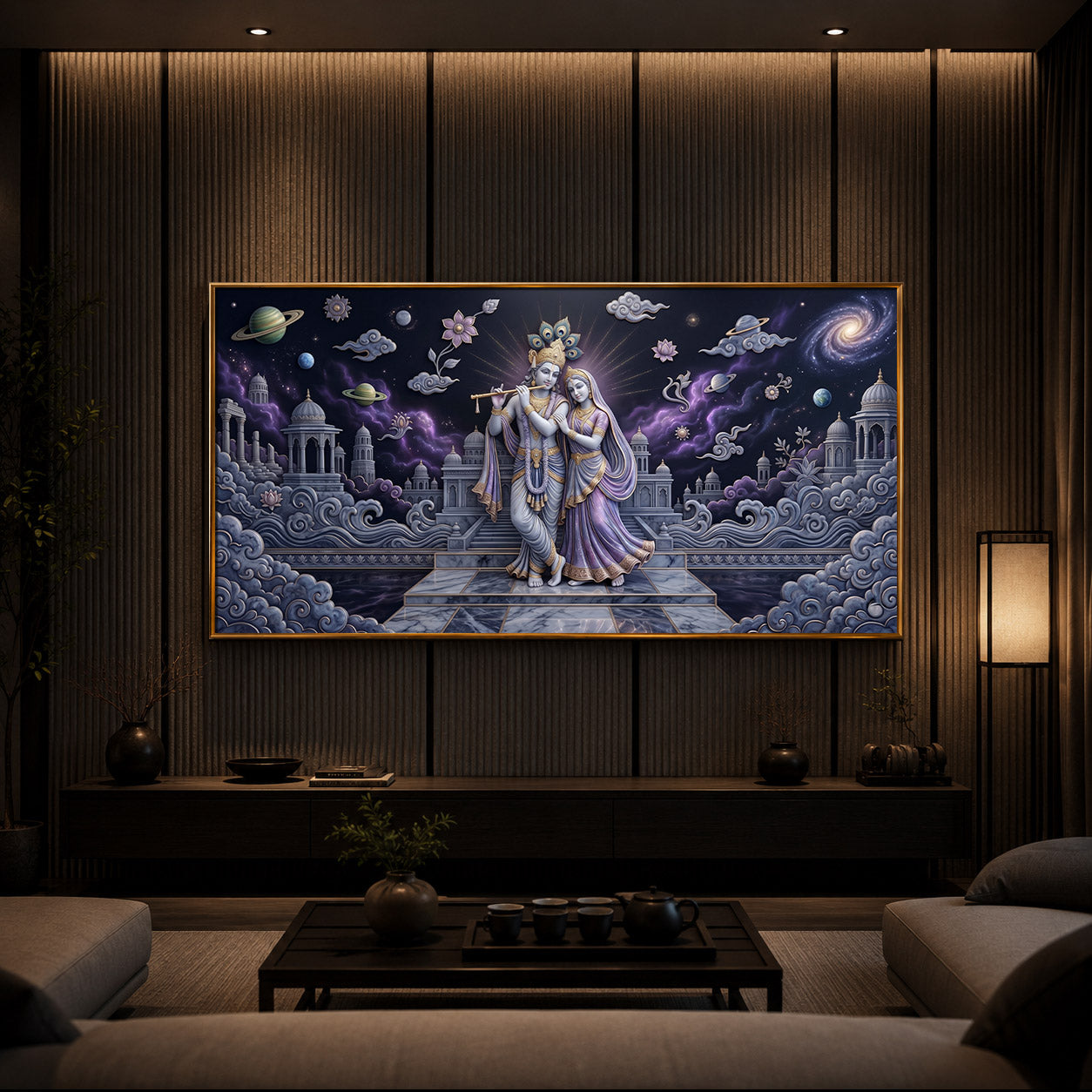 Hindu Deities Shri Radha Krishna Modern Luxury Backlight Horizontal Wall Art