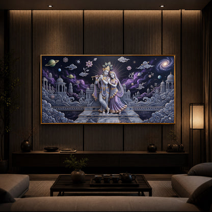 Hindu Deities Shri Radha Krishna Modern Luxury Backlight Horizontal Wall Art