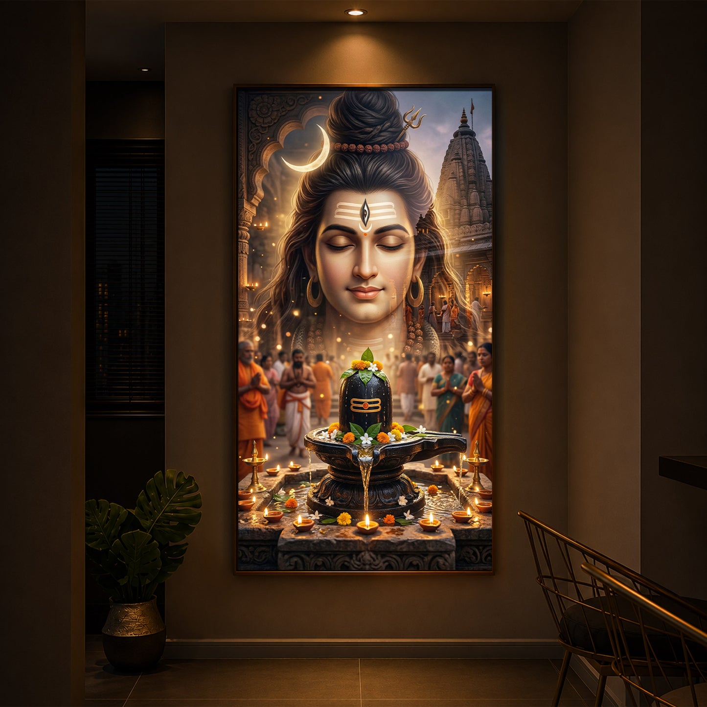 Lord Shiva Modern Luxury Backlight Vertical Wall Art