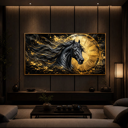 Abstract Black Horse Modern Luxury Backlight Horizontal Wall Art