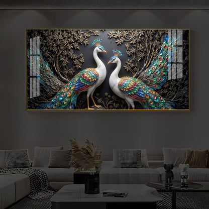 Serene Peacock Modern Luxury Backlight Horizontal Wall Art