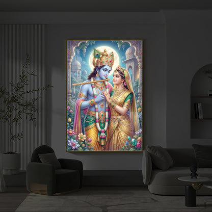 Goddess Shri Radha and God Krishna Modern Luxury Backlight Vertical Wall Art