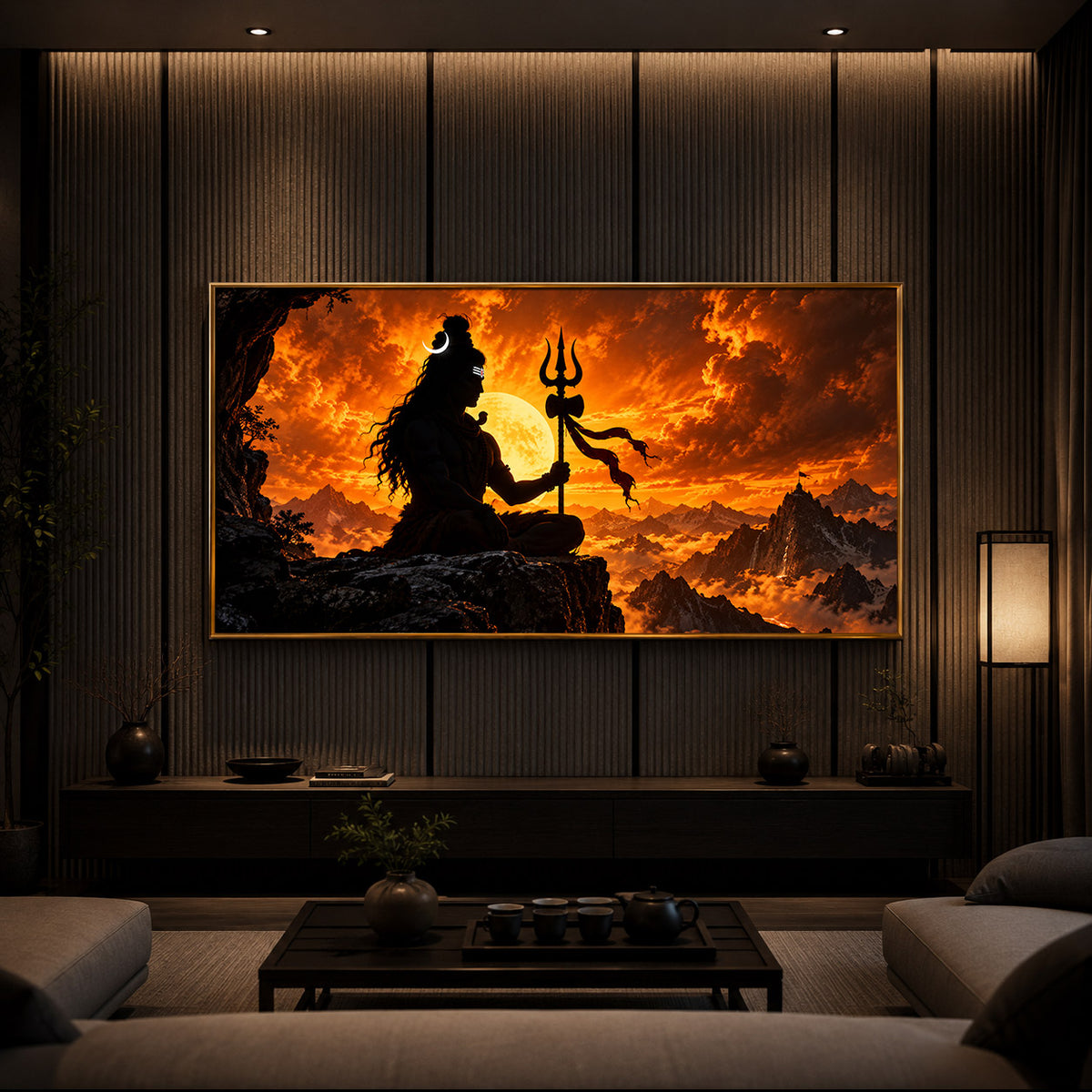 Shiva With Trishul Modern Luxury Backlight Horizontal Wall Art