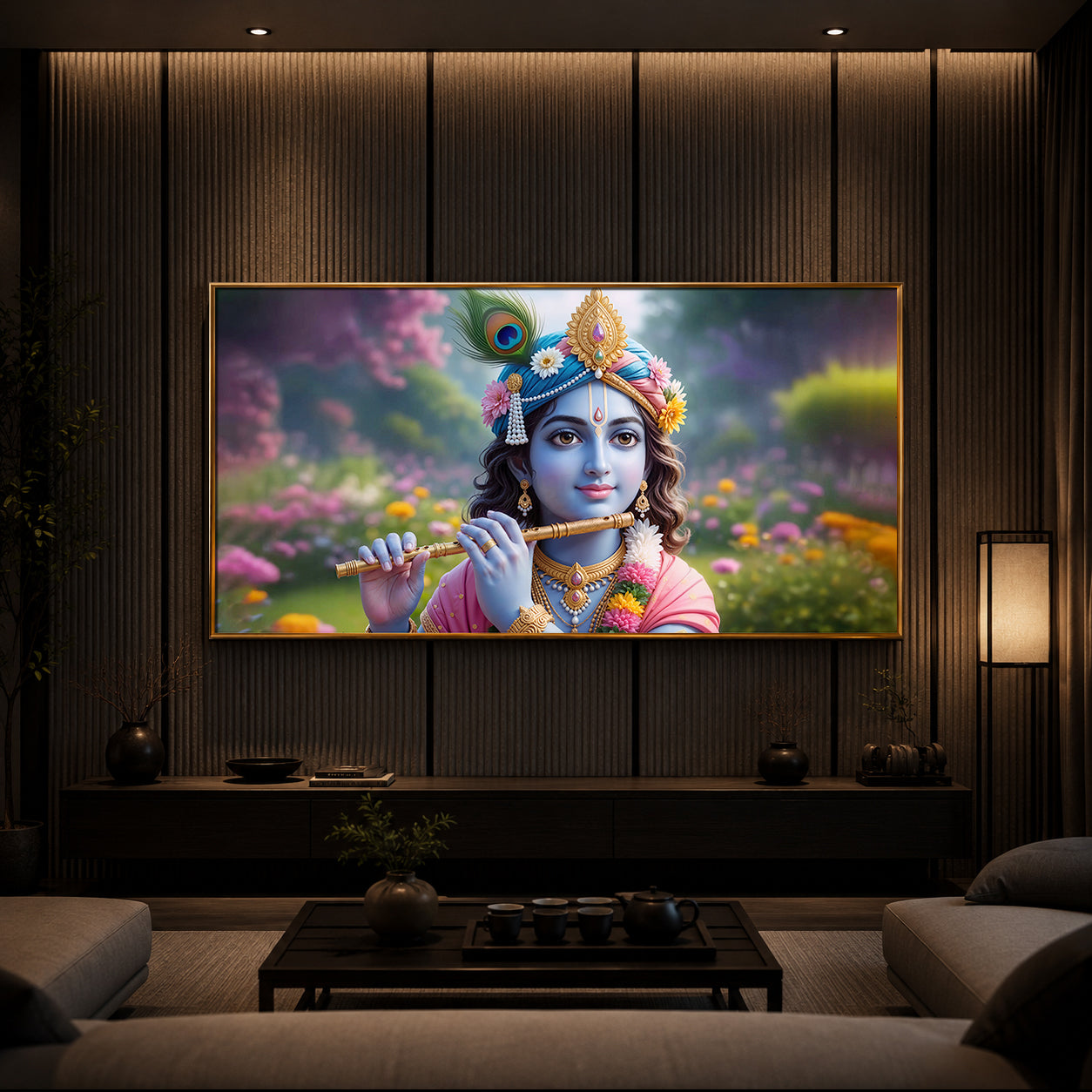 Krishna Ji Modern Luxury Backlight Horizontal Wall Art