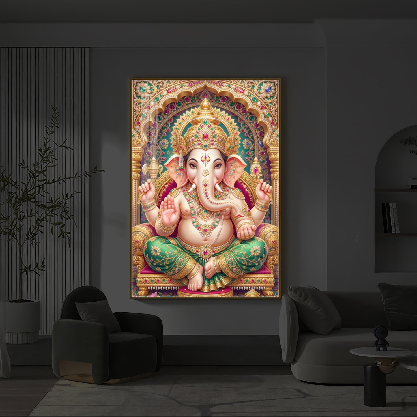 Divine Blessings of Ganesha Modern Luxury Backlight Vertical Wall Art