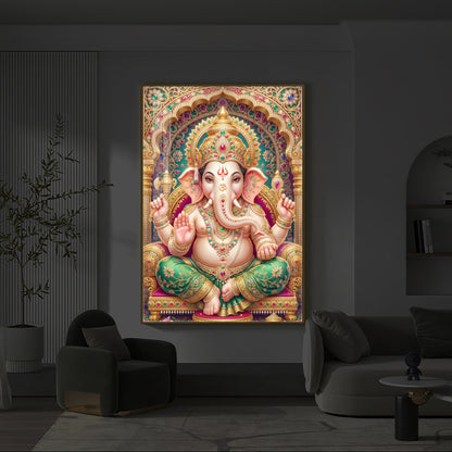 Divine Blessings of Ganesha Modern Luxury Backlight Vertical Wall Art