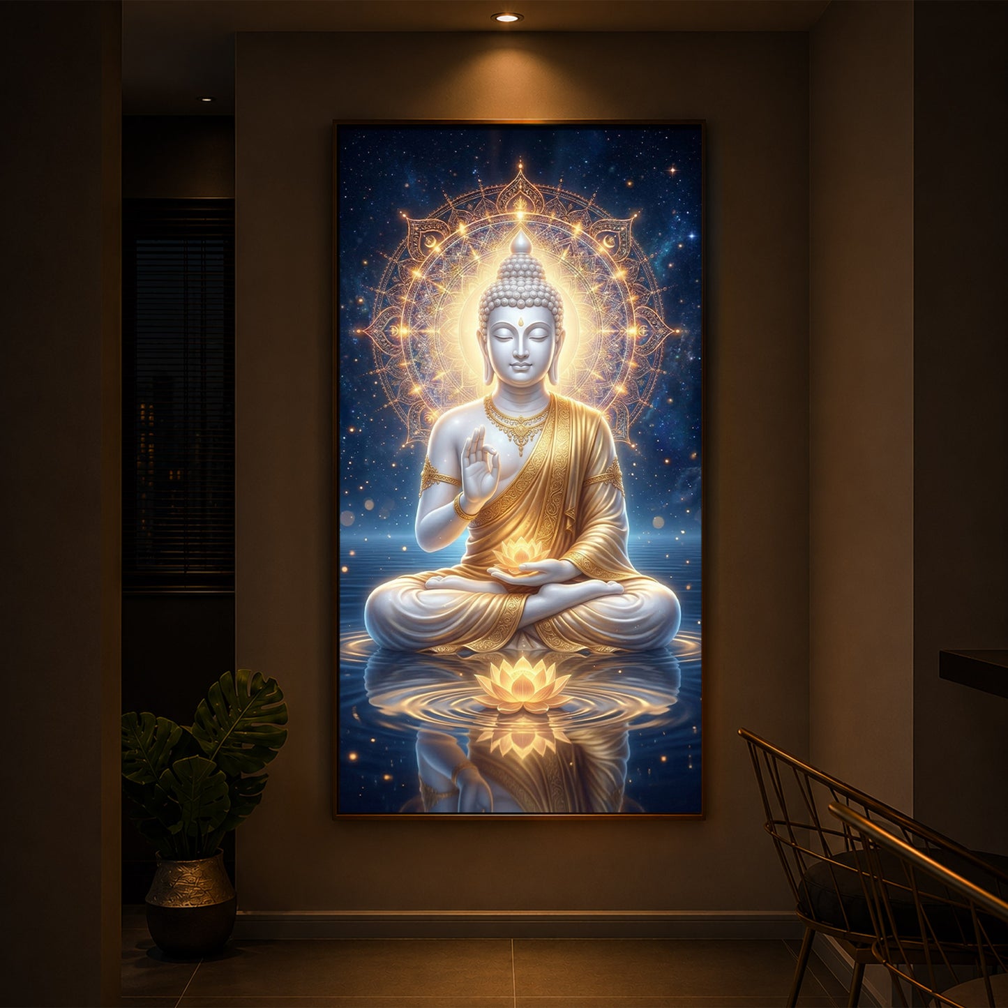 Blessings Of Buddha Modern Luxury Backlight Vertical Wall Art