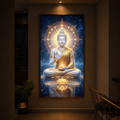 Blessings Of Buddha Modern Luxury Backlight Vertical Wall Art