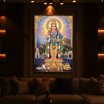 Lord Murugan Kartikeya Modern Luxury Backlight Vertical Wall Art