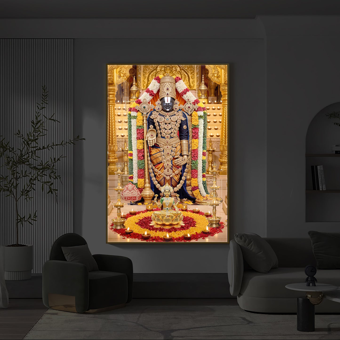 Tirupati Balaji Modern Luxury Backlight Vertical Wall Art
