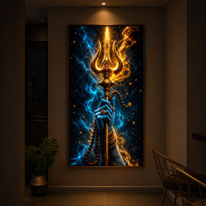 Spiritual Lord Shiva's Trishul Modern Luxury Backlight Vertical Wall Art