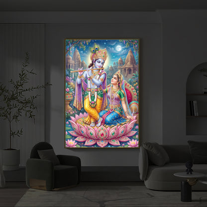 Goddess Radha and God Krishna Modern Luxury Backlight Vertical Wall Art