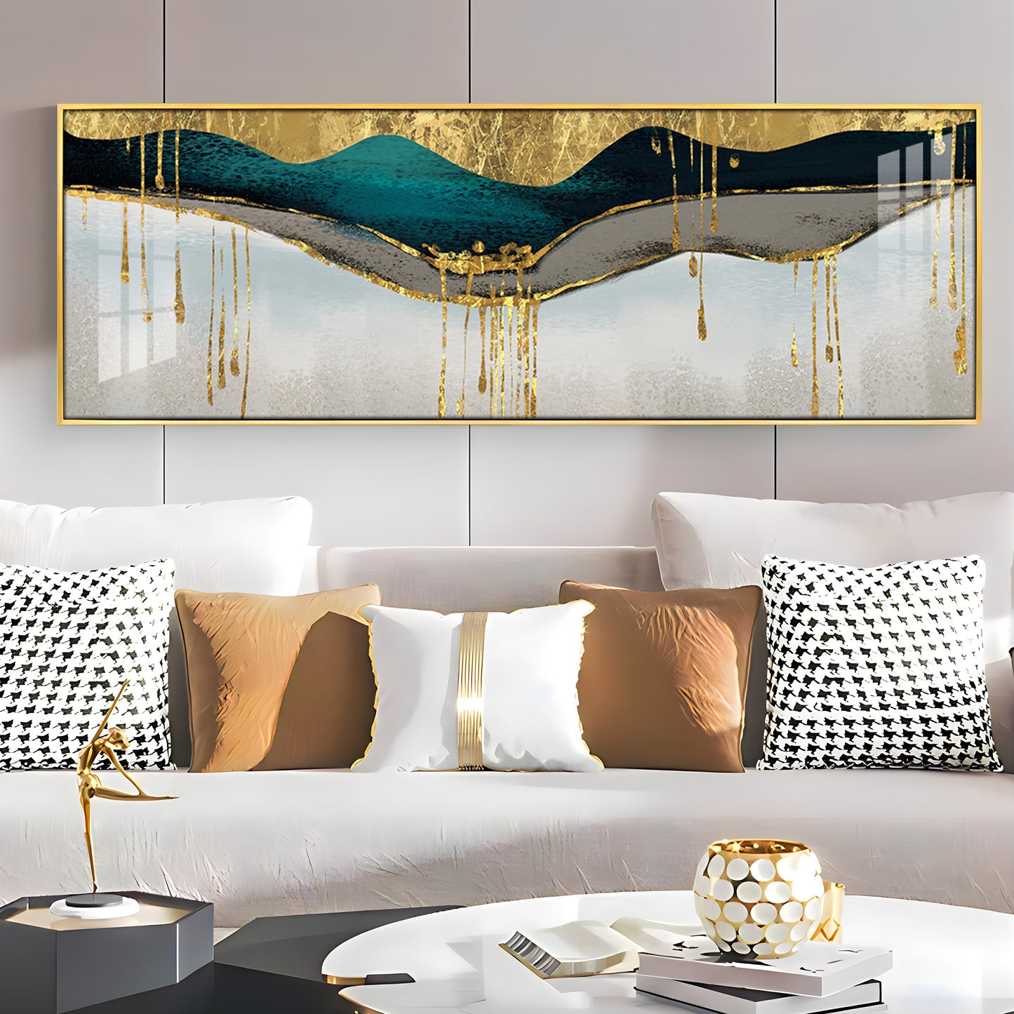 Golden Geomorphic Abstract Premium Acrylic Horizontal Wall Art