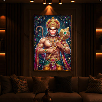 Pavan Putra Hanuman Ji Modern Luxury Backlight Vertical Wall Art